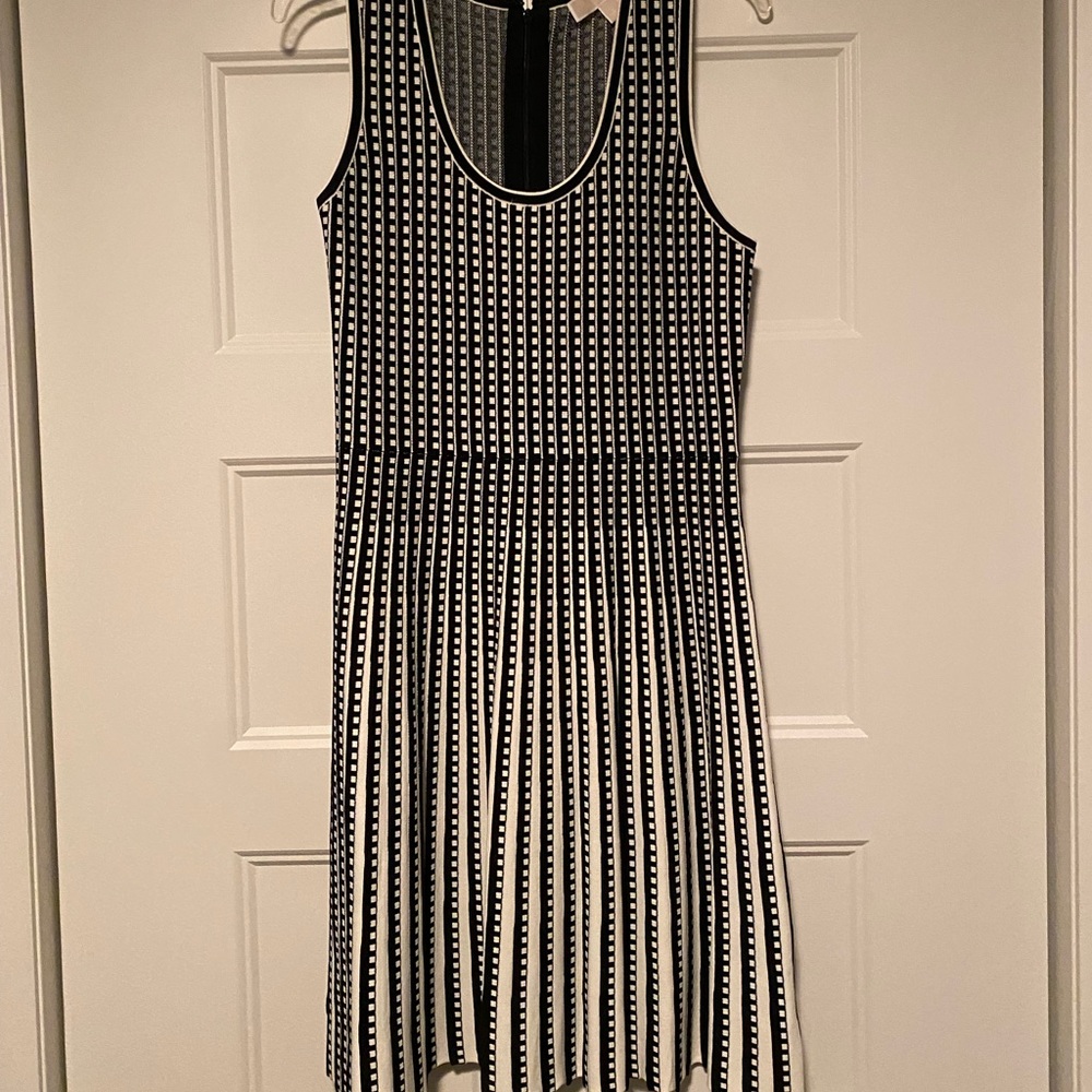 Michael Kors Black and White Sleeveless Striped Knit Dress
